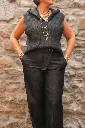Haut en maille sans manches avec capuche en jersey - YAYA - Hole Black (vue 4)