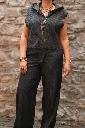 Haut en maille sans manches avec capuche en jersey - YAYA - Hole Black (vue 6)