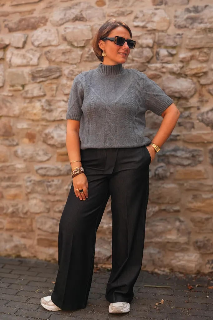 Pull en maille torsadée à manches courtes - YAYA - Arctic Seal Grey Melange — vue 7