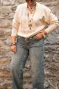 Pull avec manches chauve-souris et cordon de serrage - YAYA - Off White Melange (vue 3)