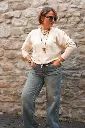 Pull avec manches chauve-souris et cordon de serrage - YAYA - Off White Melange (vue 7)