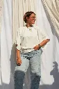T-shirt en coton manches drapées - blanc — vue 2
