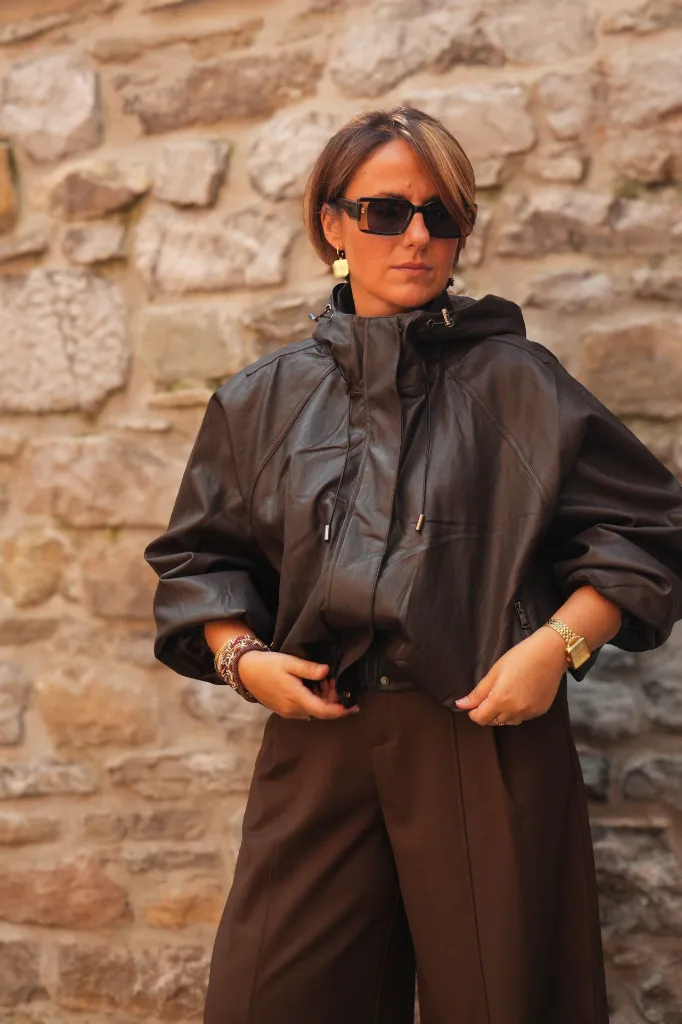 Blouson zippé en simili cuir - Marron (vue 5)