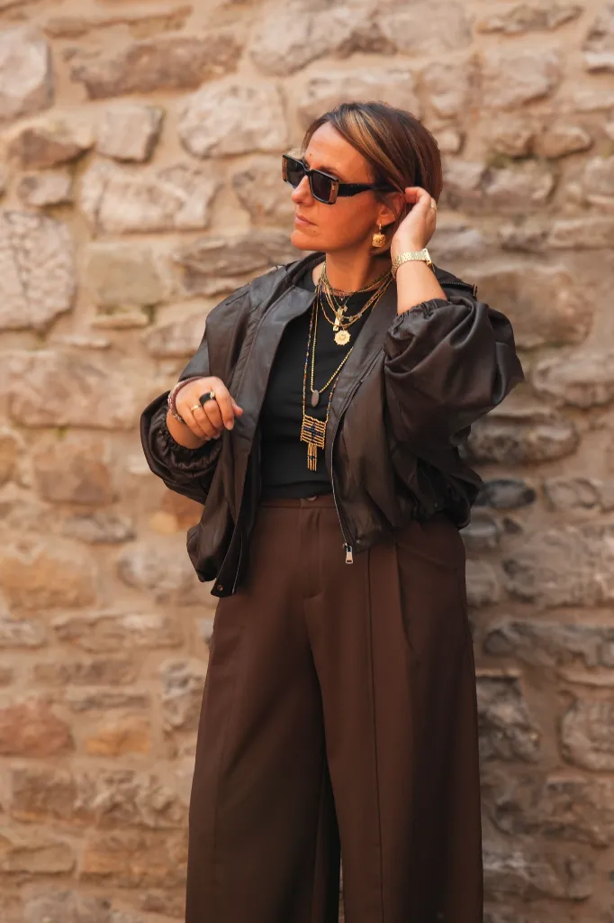 Blouson zippé en simili cuir - Marron (vue 6)