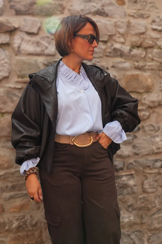 Blouson zippé en simili cuir - Marron (vue 7)