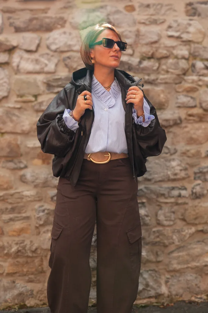 Blouson zippé en simili cuir - Marron (vue 8)