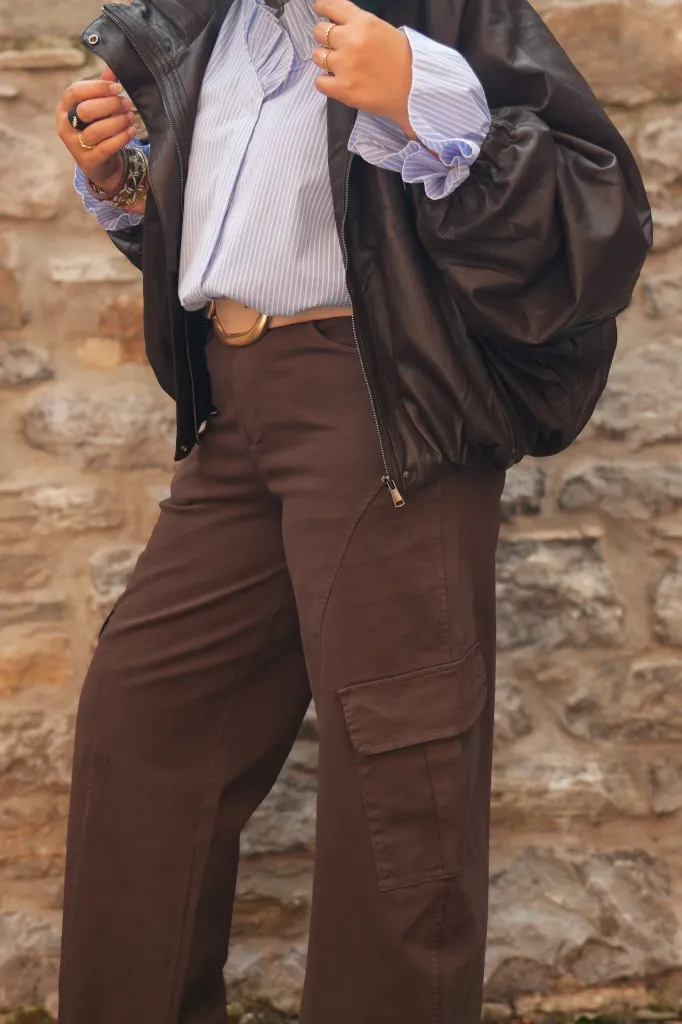 Blouson zippé en simili cuir - Marron (vue 10)