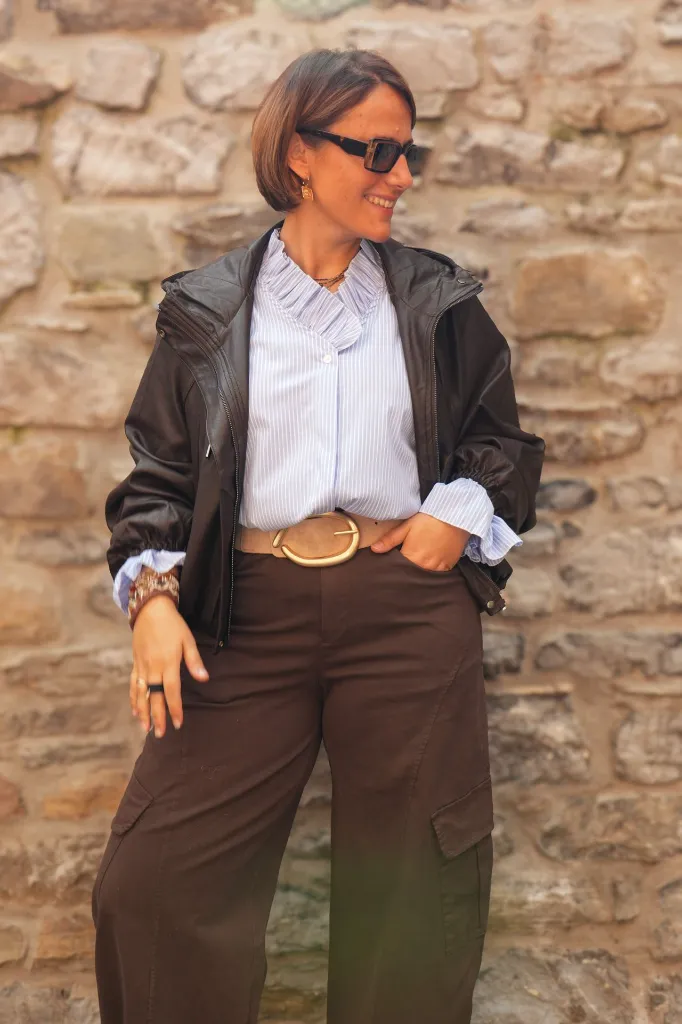 Blouson zippé en simili cuir - Marron (vue 11)
