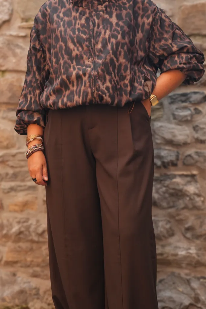 Pantalon de tailleur large à pinces - Marron (vue 6)