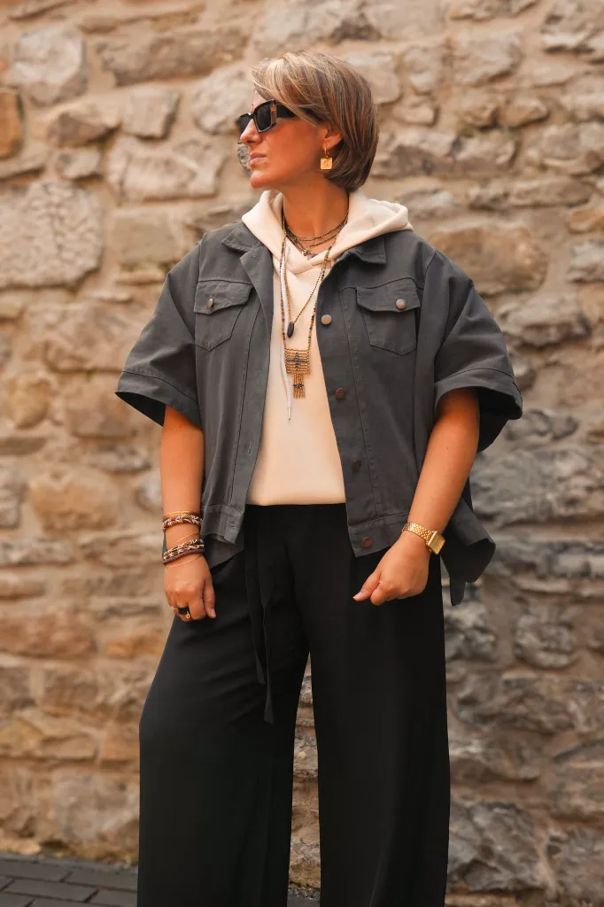 Veste courte manches cape - Smoke