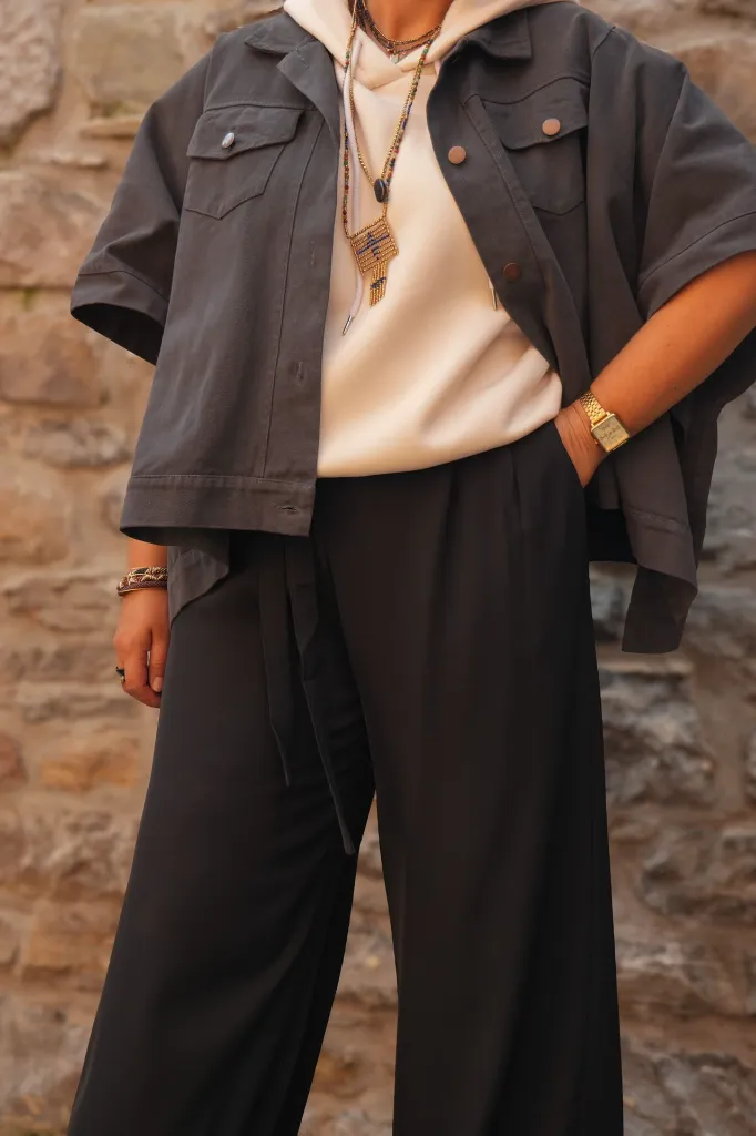 Veste courte manches cape - Smoke (vue 11)