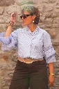 Blouse rayée col à volants - Rayé bleu (vue 2)