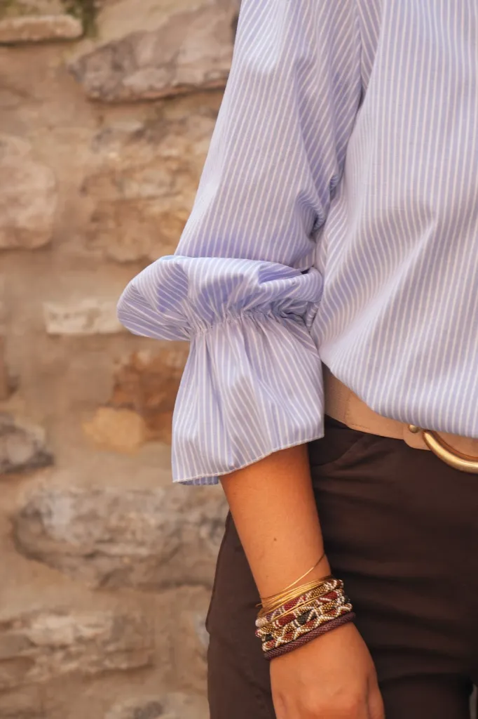 Blouse rayée col à volants - Rayé bleu (vue 3)
