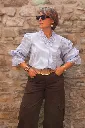 Blouse rayée col à volants - Rayé bleu (vue 7)