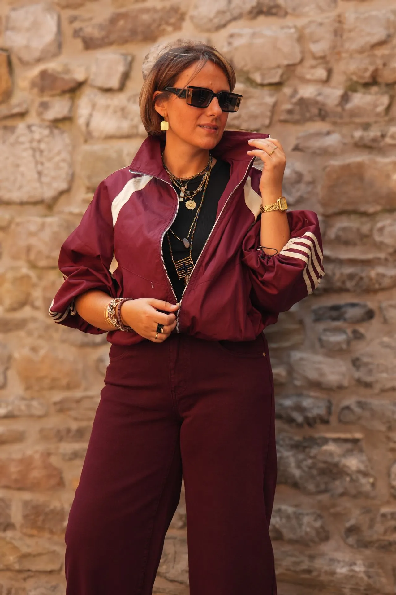 Blouson zippé à bandes contrastées - Bordeaux (vue 3)