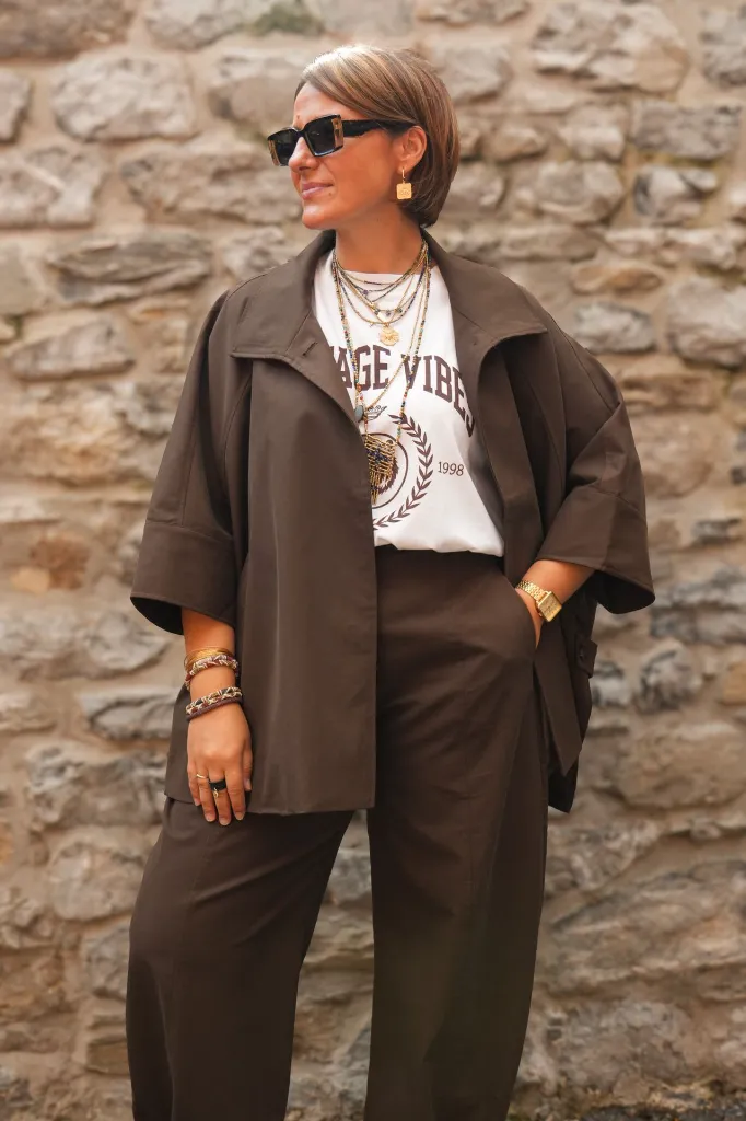 Veste cape oversize col montant - Café (vue 5)