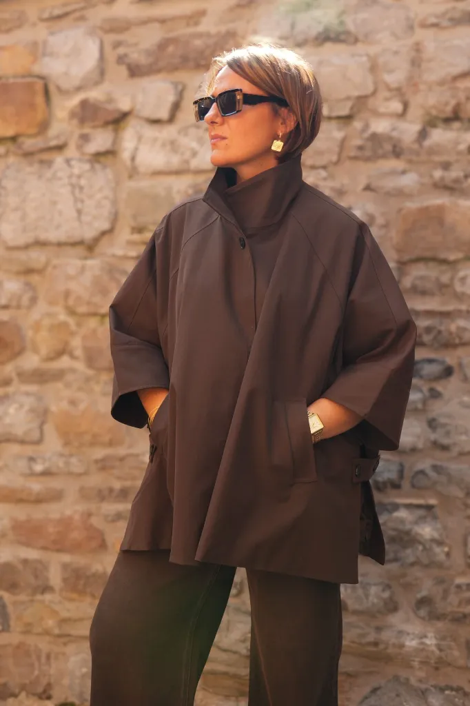 Veste cape oversize col montant - Café (vue 4)