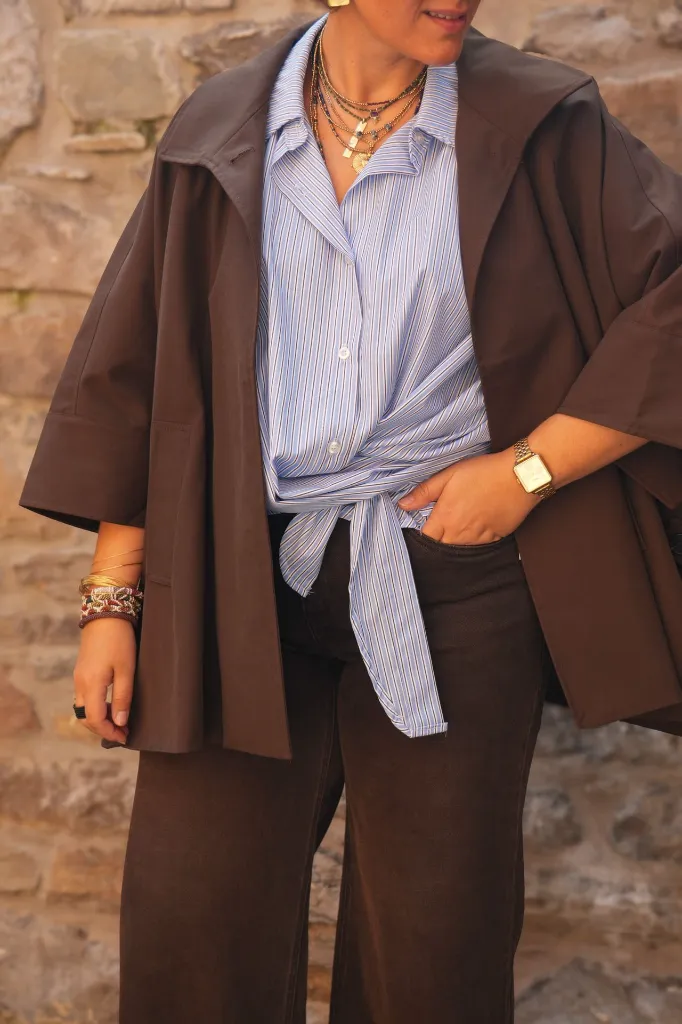Veste cape oversize col montant - Café (vue 19)