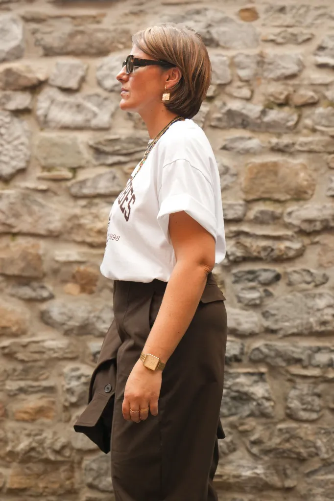 Pantalon large à pinces taille haute - Café (vue 4)