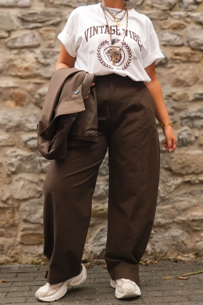 Pantalon large à pinces taille haute - Café (vue 5)