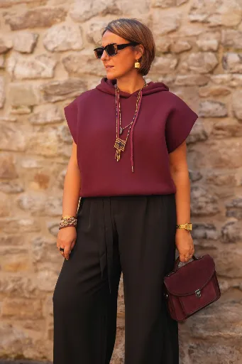 Sweat à capuche sans manches - Bordeaux