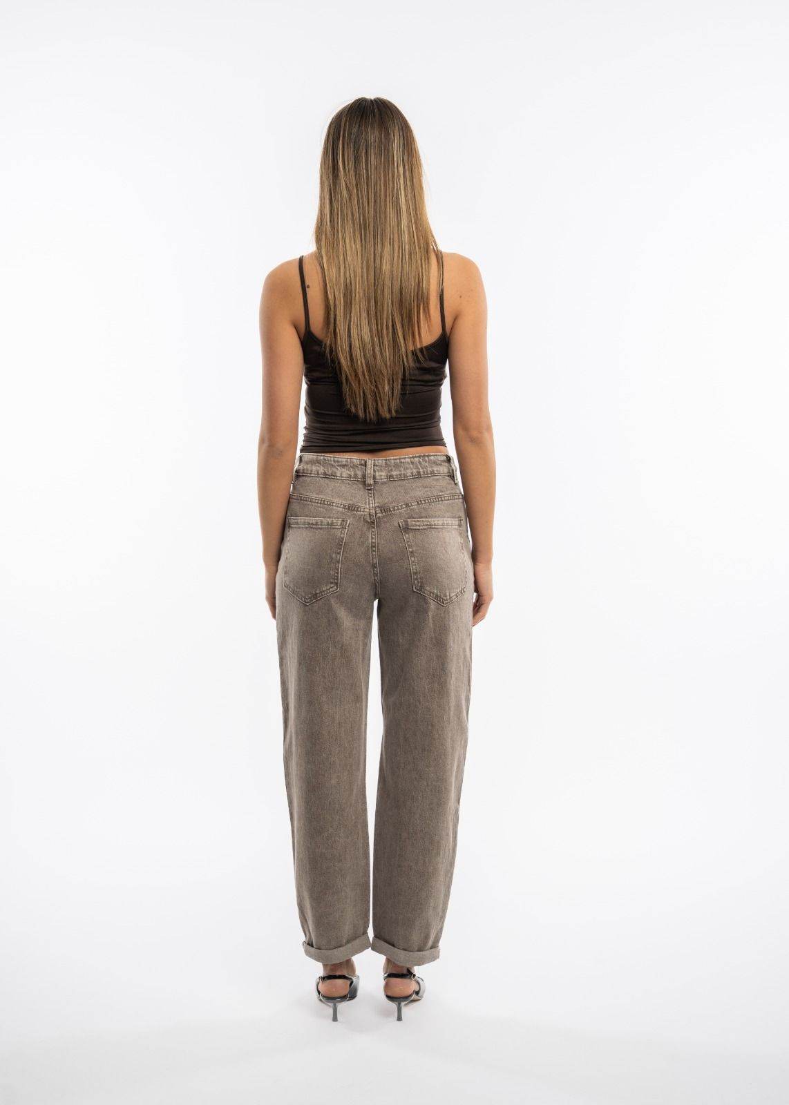 Jeans mom - Taupe délavé (3)