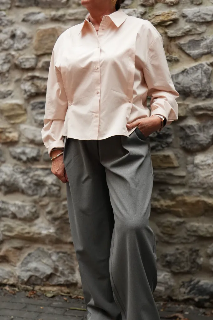 Pantalon en tissu à jambes larges et fermeture asymétrique - YAYA - Anthracite Melange (vue 3)