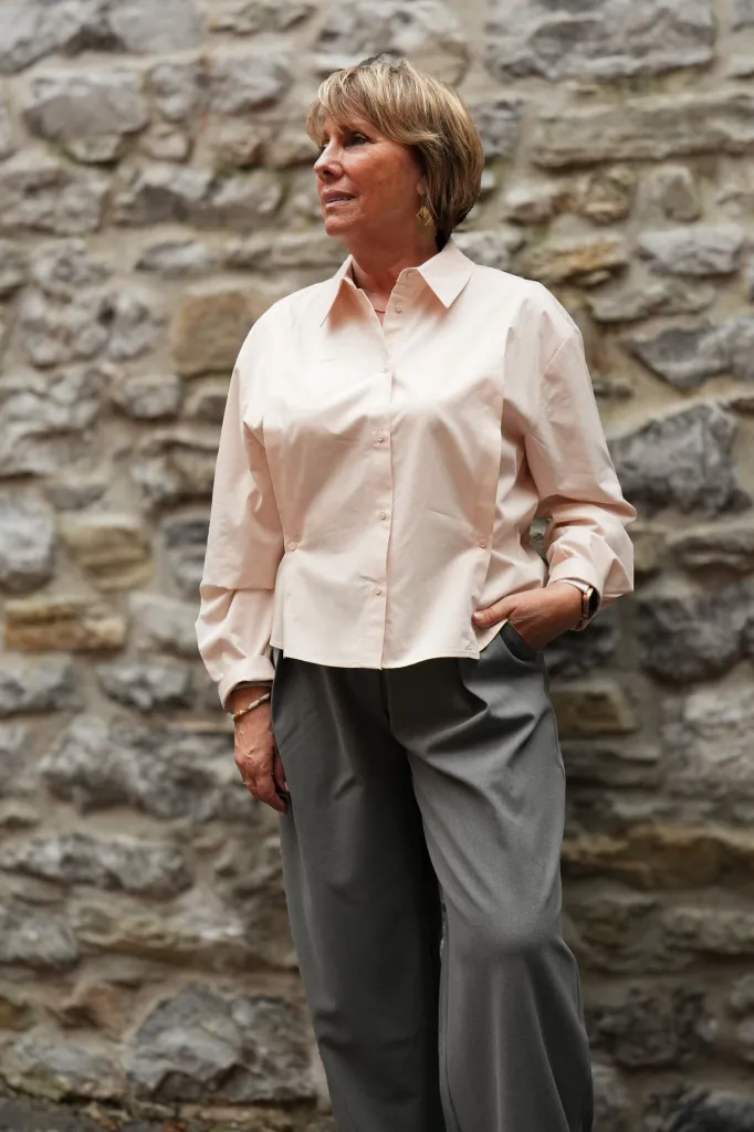 Pantalon en tissu à jambes larges et fermeture asymétrique - YAYA - Anthracite Melange (vue 7)