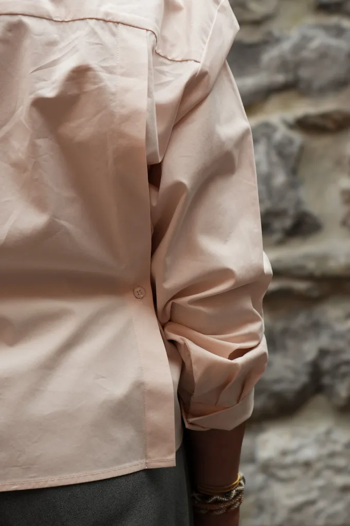 Chemisier en popeline à taille ajustable et manches longues - YAYA - Almond Peach Pink (vue 5)