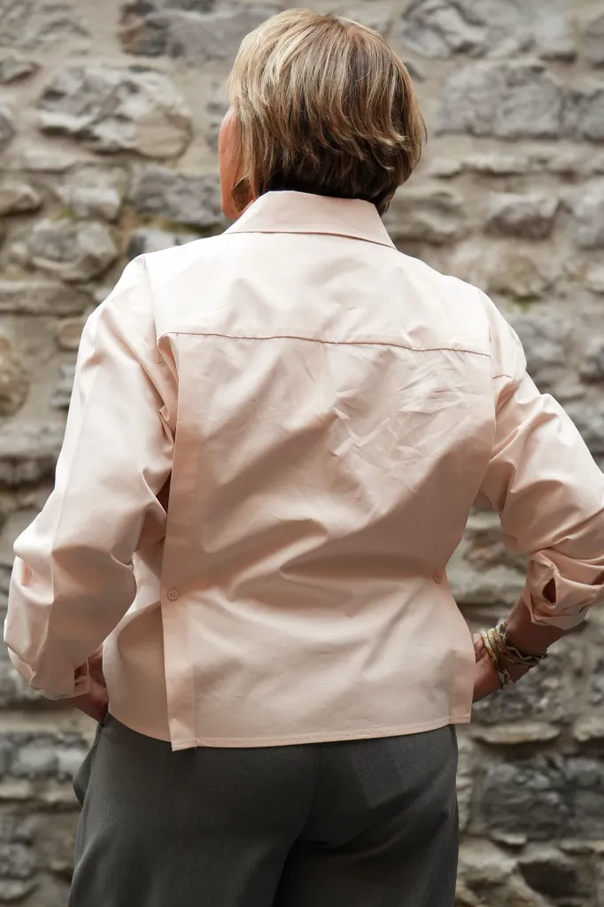 Chemisier en popeline à taille ajustable et manches longues - YAYA - Almond Peach Pink (vue 6)