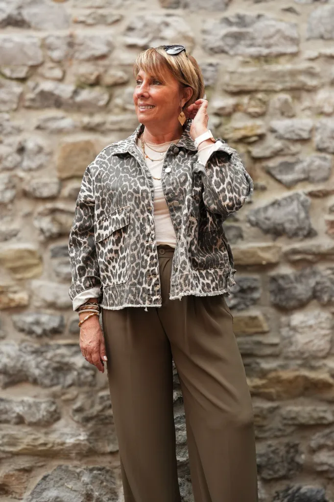 Veste en jeans oversized - Zoé - léopard beige (vue 7)