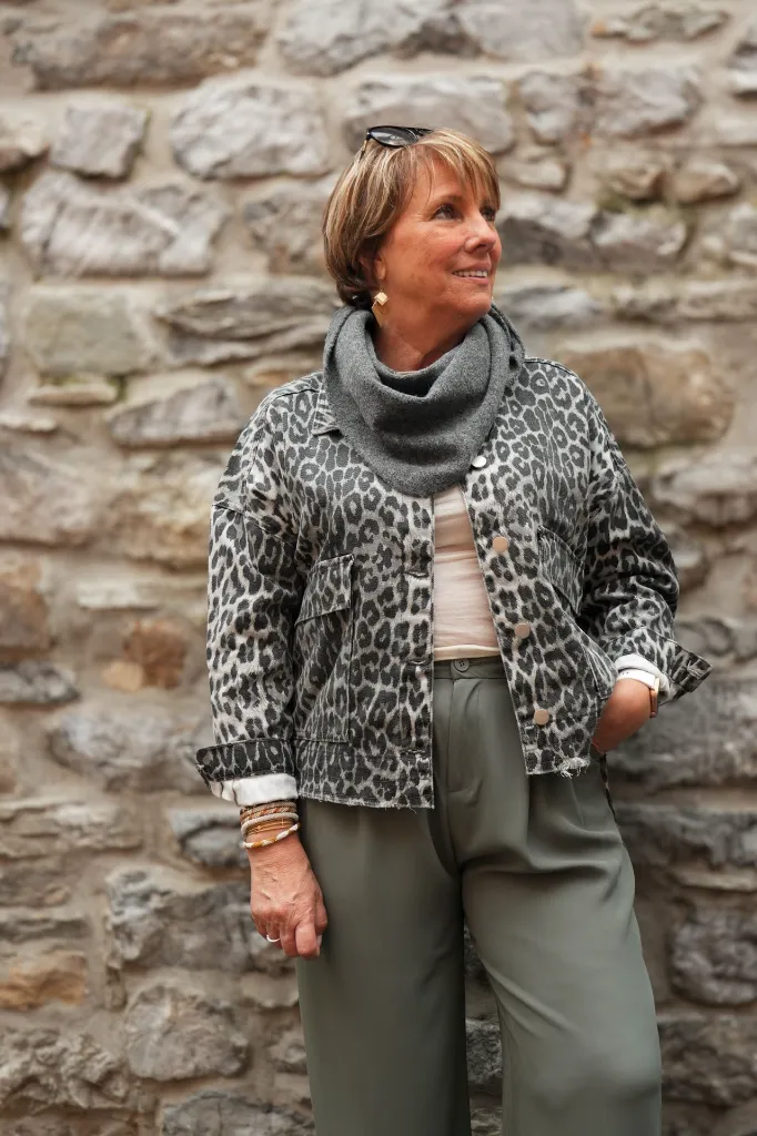 Veste en jeans oversized - Zoé - léopard gris