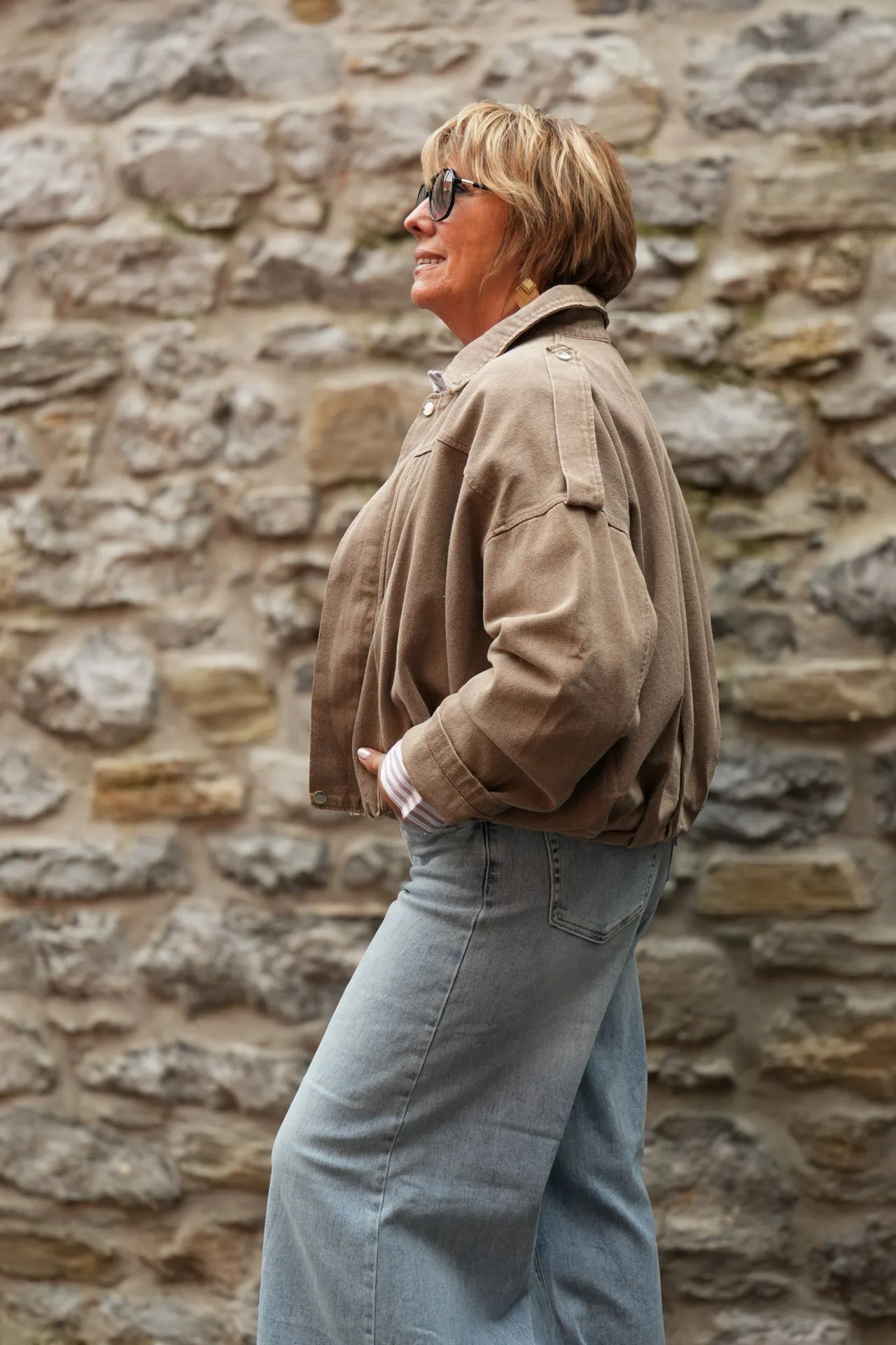 Blouson zippé en coton délavé - Taupe (vue 4)