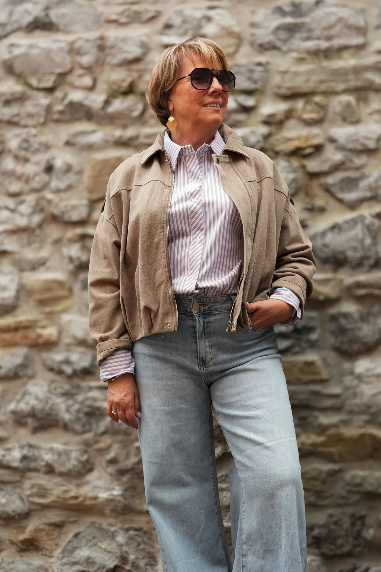 Blouson zippé en coton délavé - Taupe (vue 5)