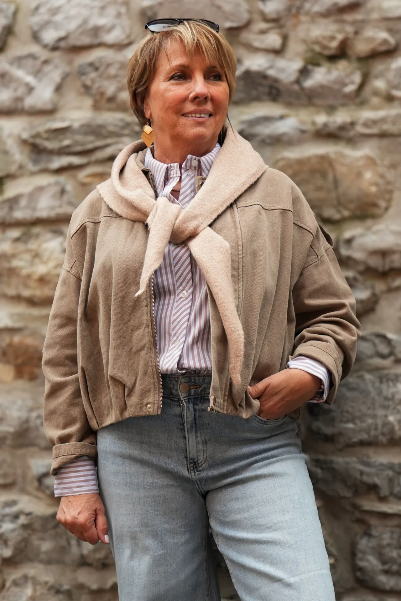 Blouson zippé en coton délavé - Taupe (vue 7)