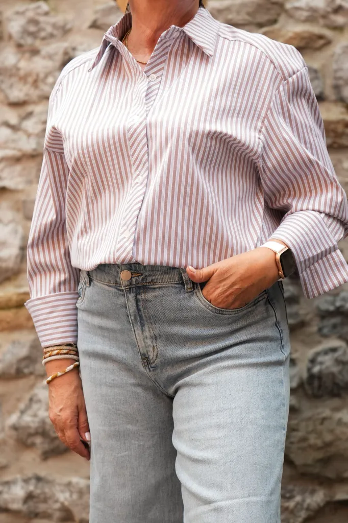 Chemise oversize rayée - Rayures - taupe (vue 10)