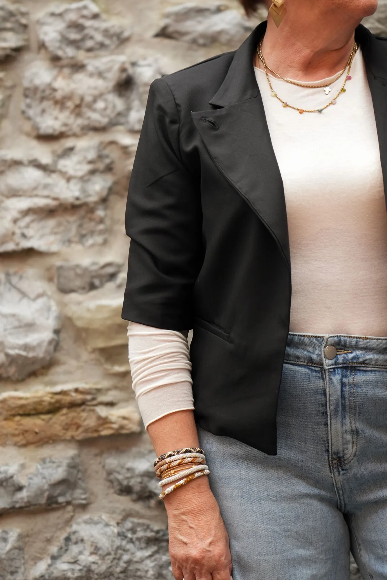 Veste courte col officier - Noir (vue 4)