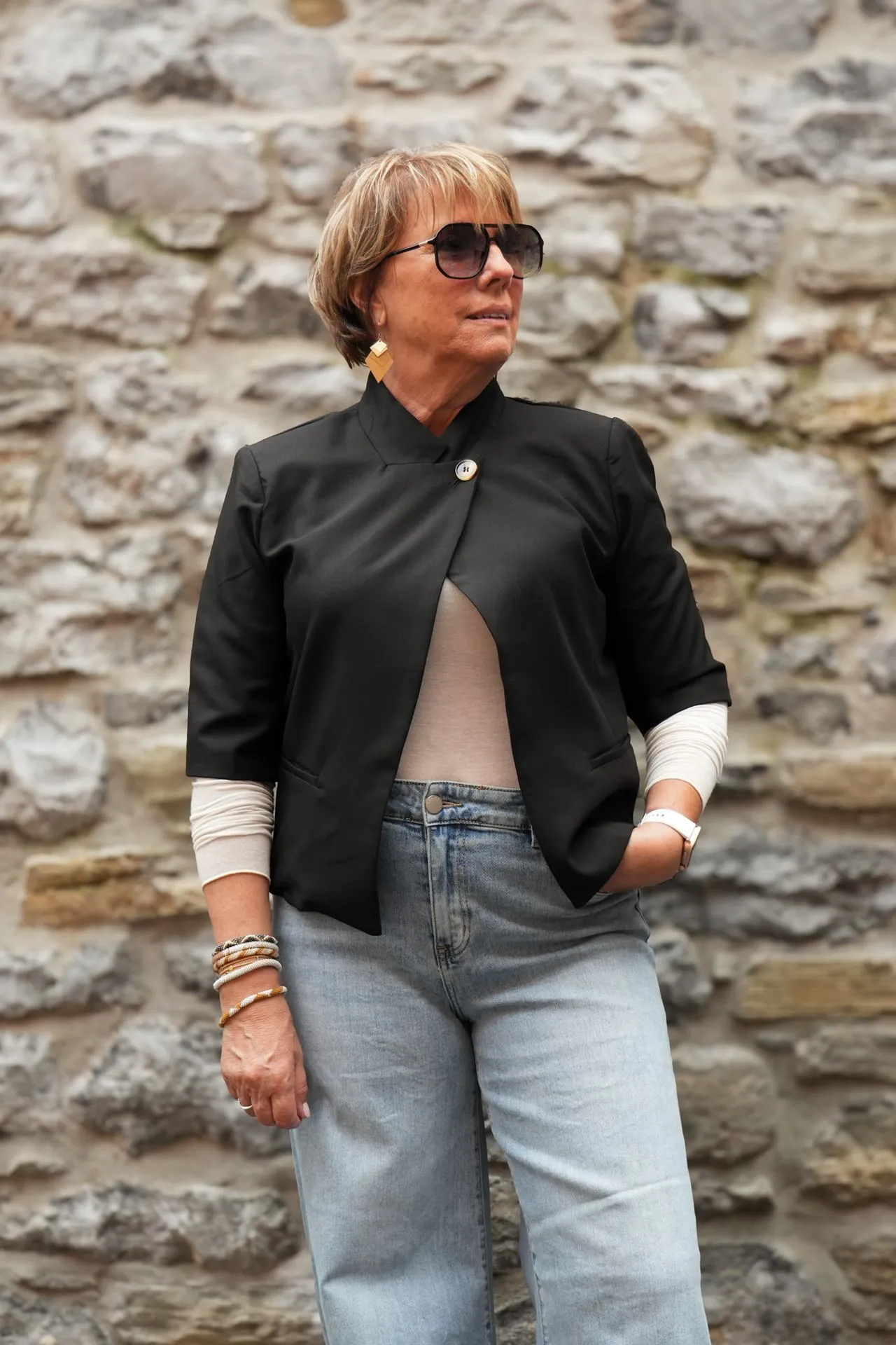 Veste courte col officier - Noir (vue 7)