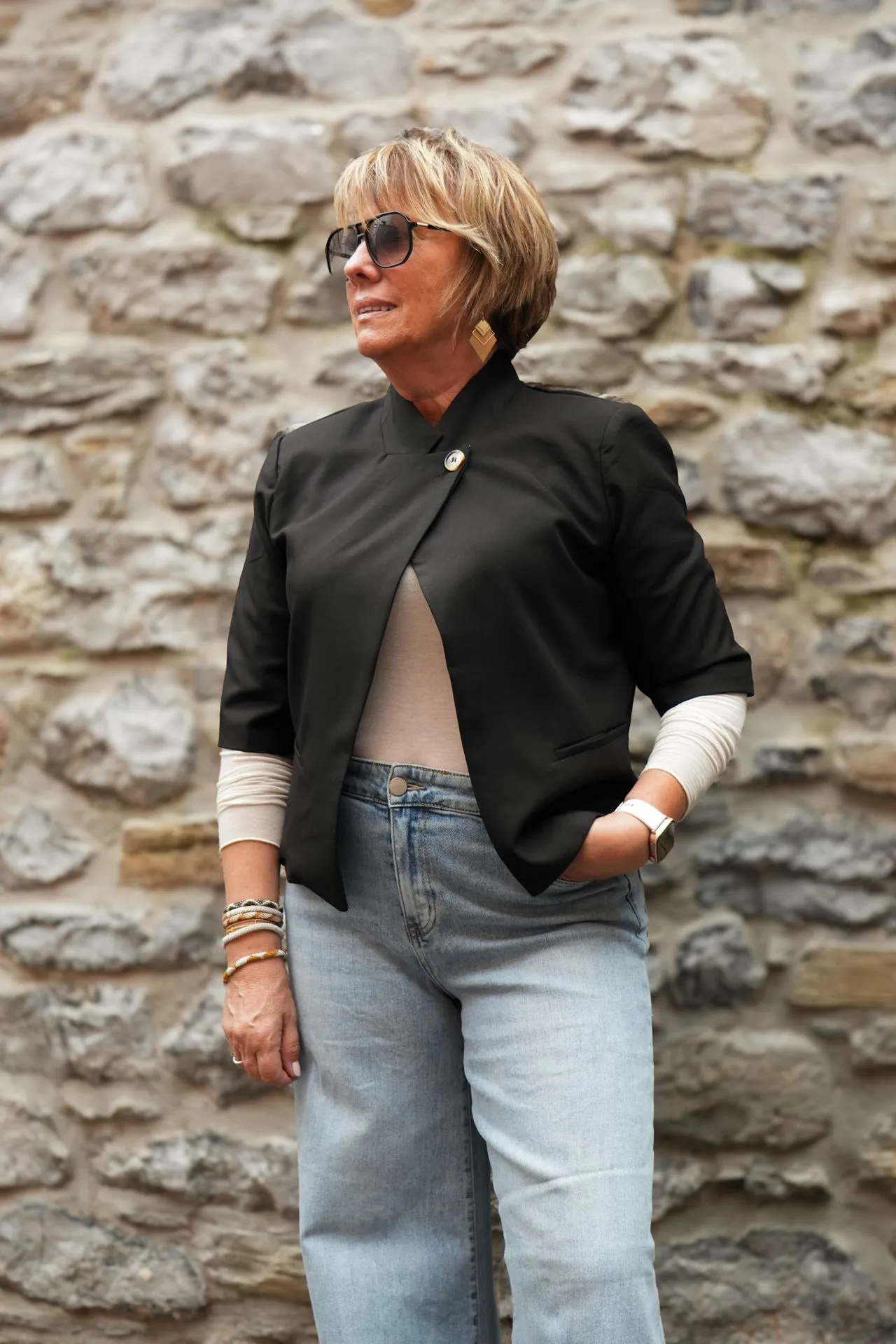 Veste courte col officier - Noir (vue 8)