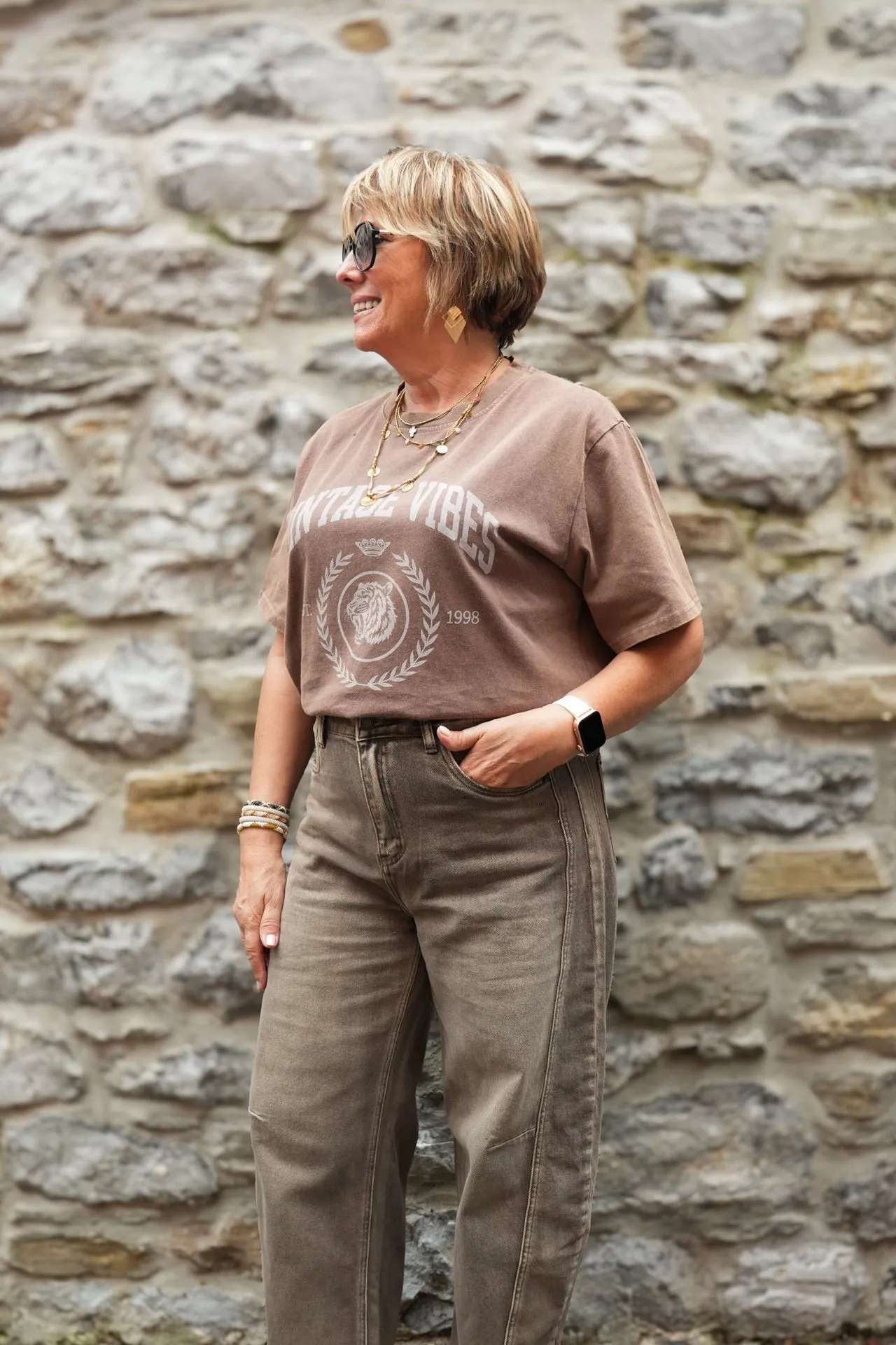 T-shirt oversize imprimé Vintage Vibes - Marron (vue 7)