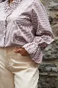Blouse rayée col à volants - Rayé taupe (vue 7)
