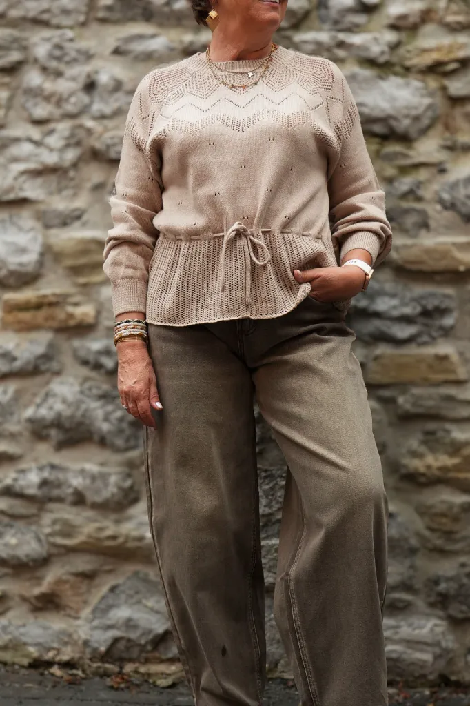 Pull ajouré à cordon - Taupe