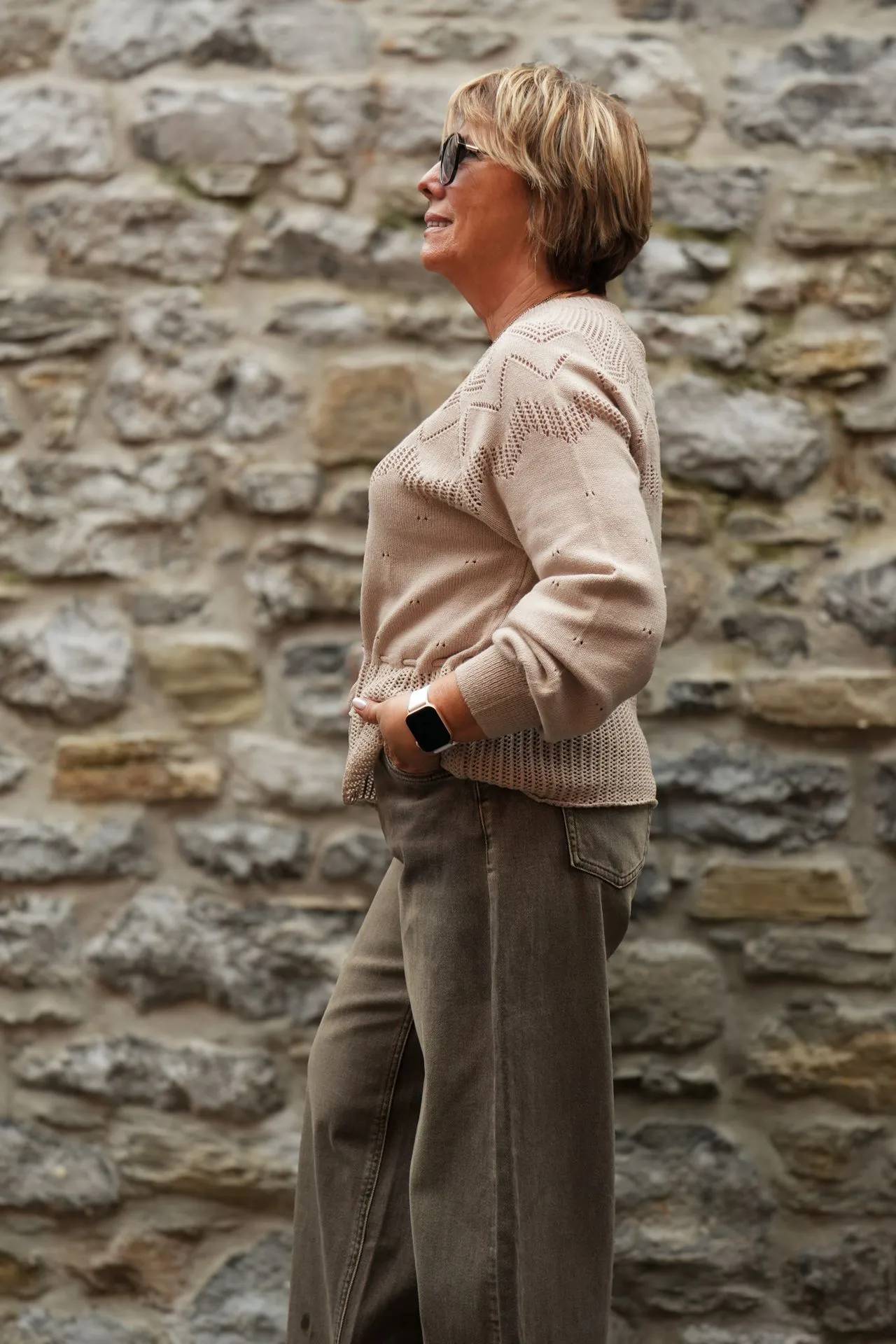 Pull ajouré à cordon - Taupe (vue 8)