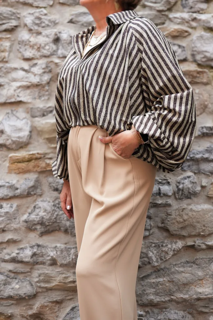 Blouson zippé manches ballon - Beige (vue 3)