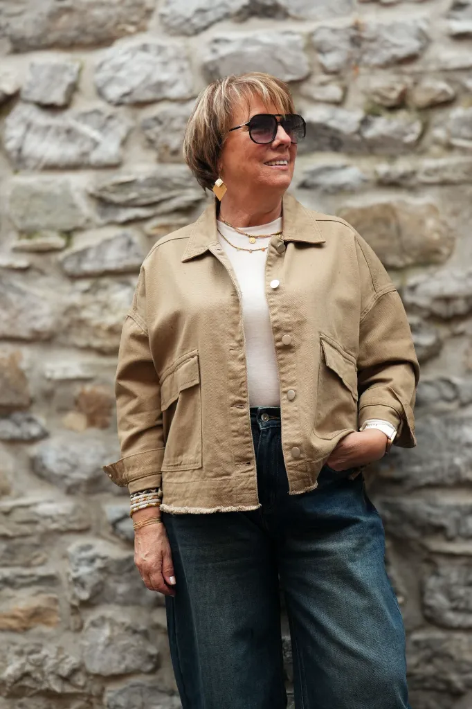 Veste en jeans oversized - Zoé - taupe (vue 3)