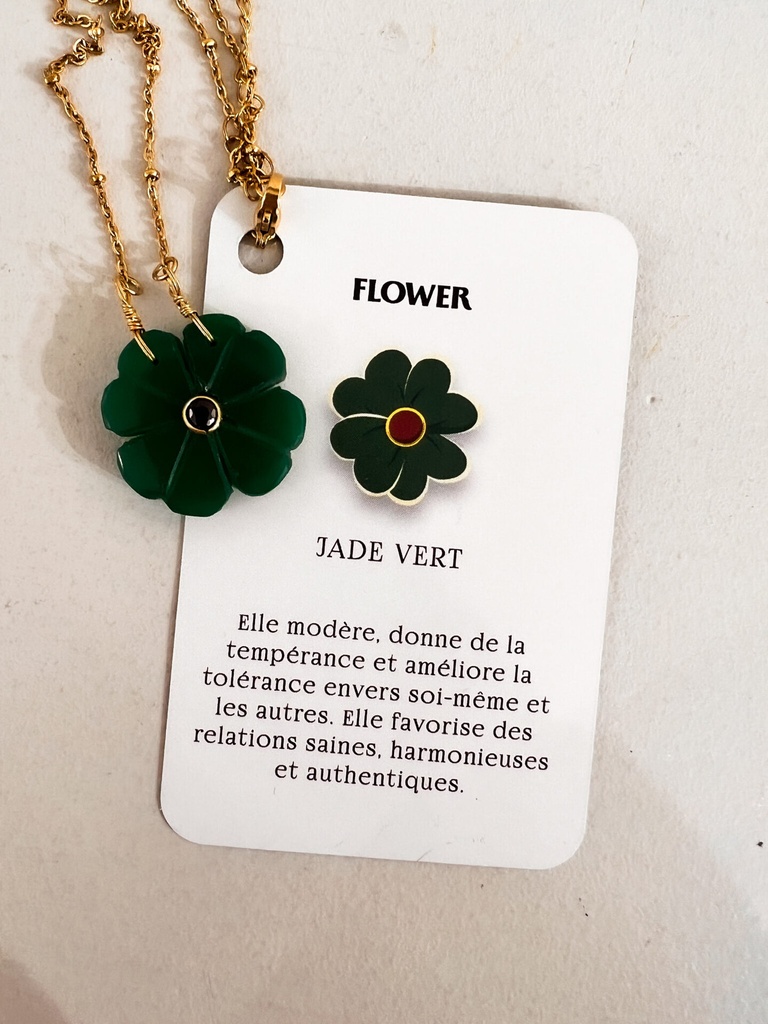 Collier avec pendentif et pierres semi-précieuses - Le monde est stone - FLOWER - vert transparent Jade vert — vue 2