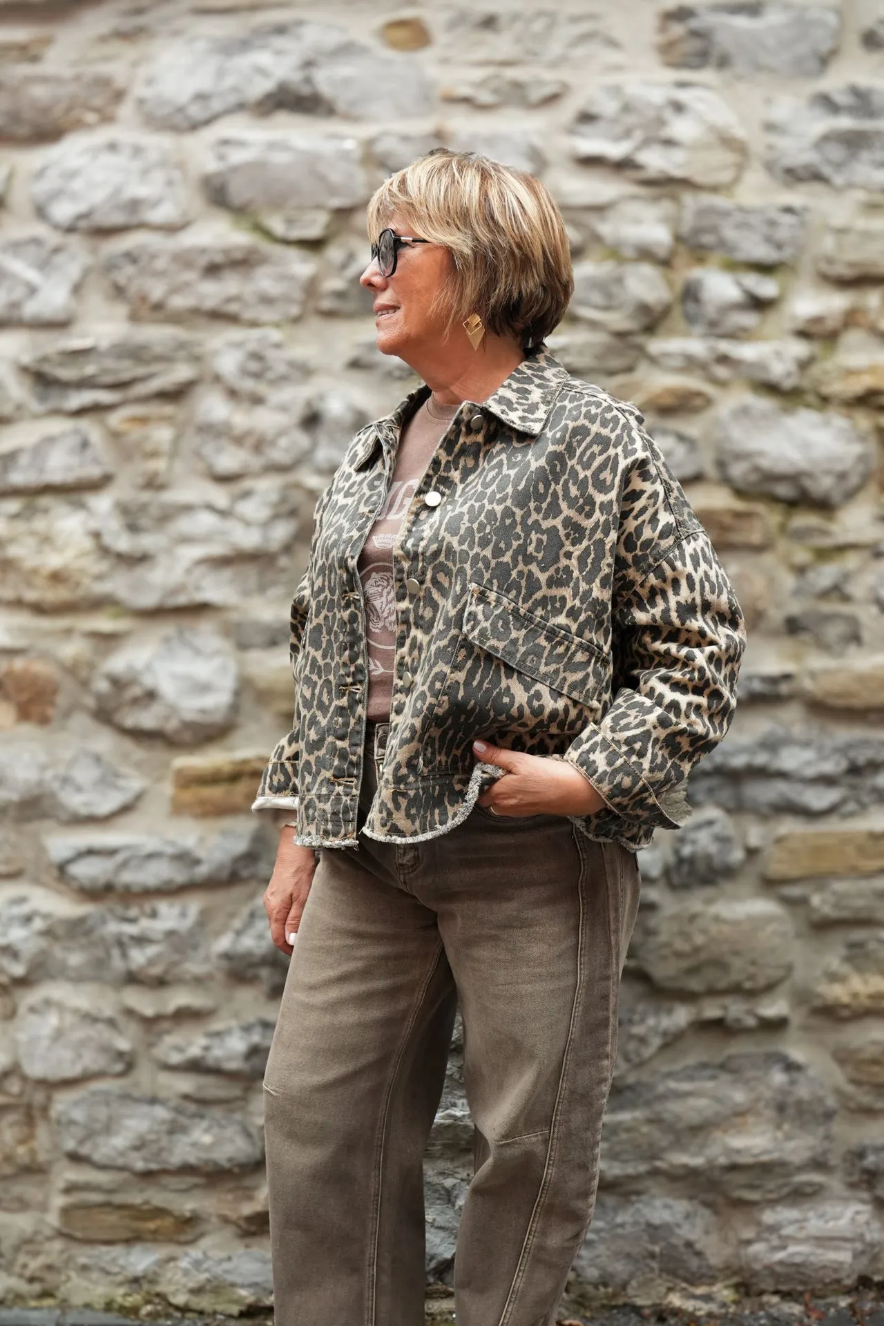 Veste en jeans oversized - Zoé - Léopard camel (vue 7)