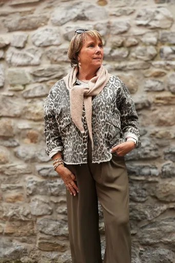 Veste en jeans oversized - Zoé - léopard blanc