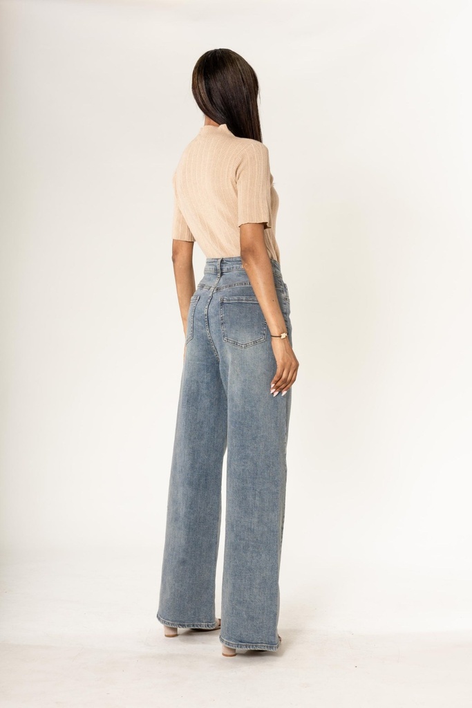 Jeans wide leg taille haute délavé - Vintage blue (3)