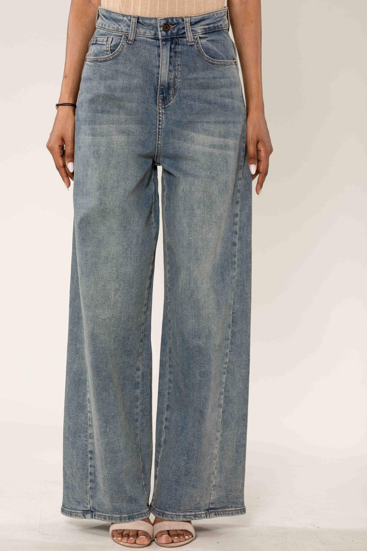 Jeans wide leg taille haute délavé - Vintage blue (5)